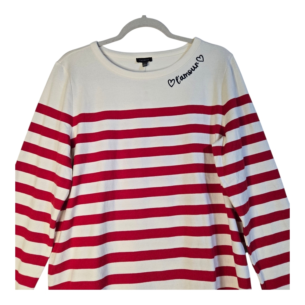 Talbots Red & White Striped Long Sleeve Pullover Top With ❤️ L'Amour Detail NWT - Picture 2 of 11